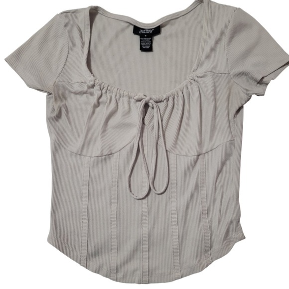 Just Polly Ribbed Knit Top Gray Short Sleeve Casual Everyday Basic Size S - Picture 1 of 4